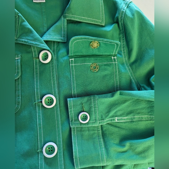 ANN TRINITY vintage green jean jacket size M with white/green oversized buttons - Picture 9 of 9